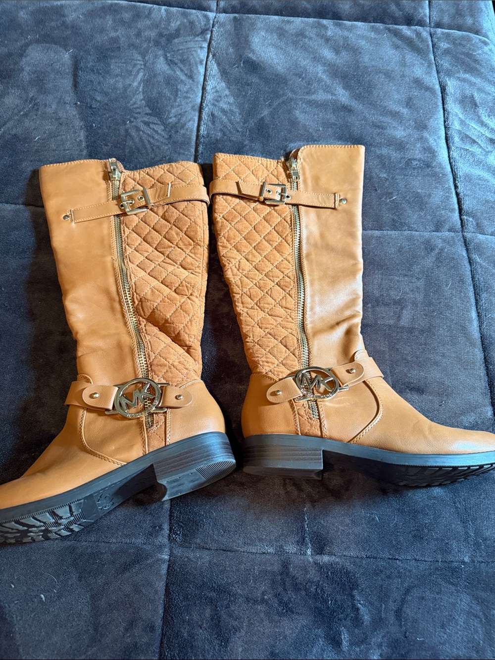 Michael Kors Cognac Quilted & Smooth Leather Over-the-Knee Boots size 8